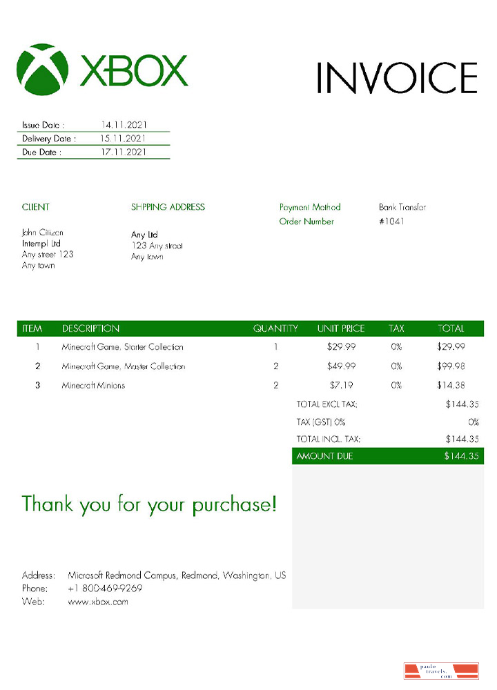 USA Xbox invoice template PSD template